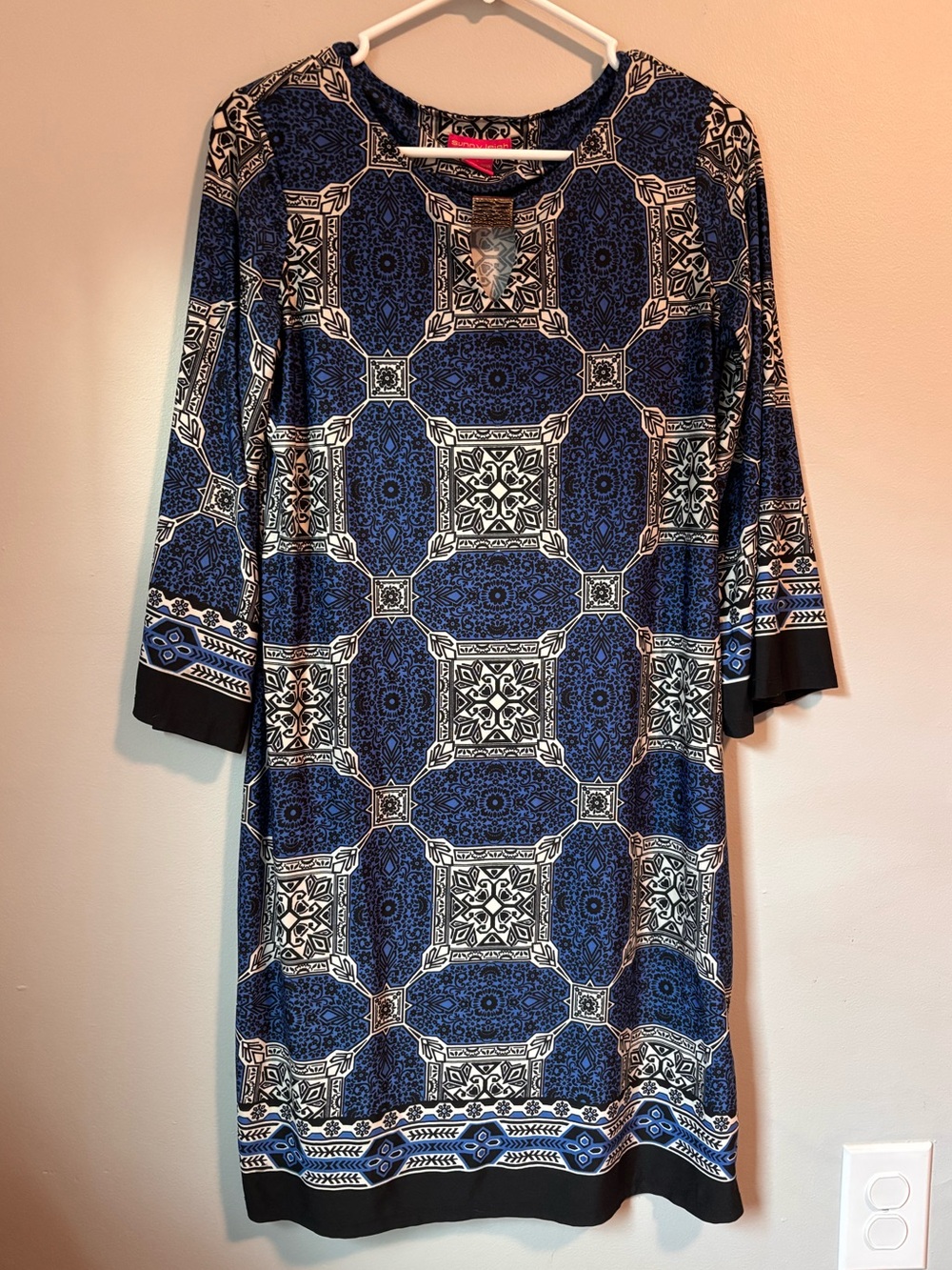 Sunny Leigh Blue and Tan Patterned Women's Dress
